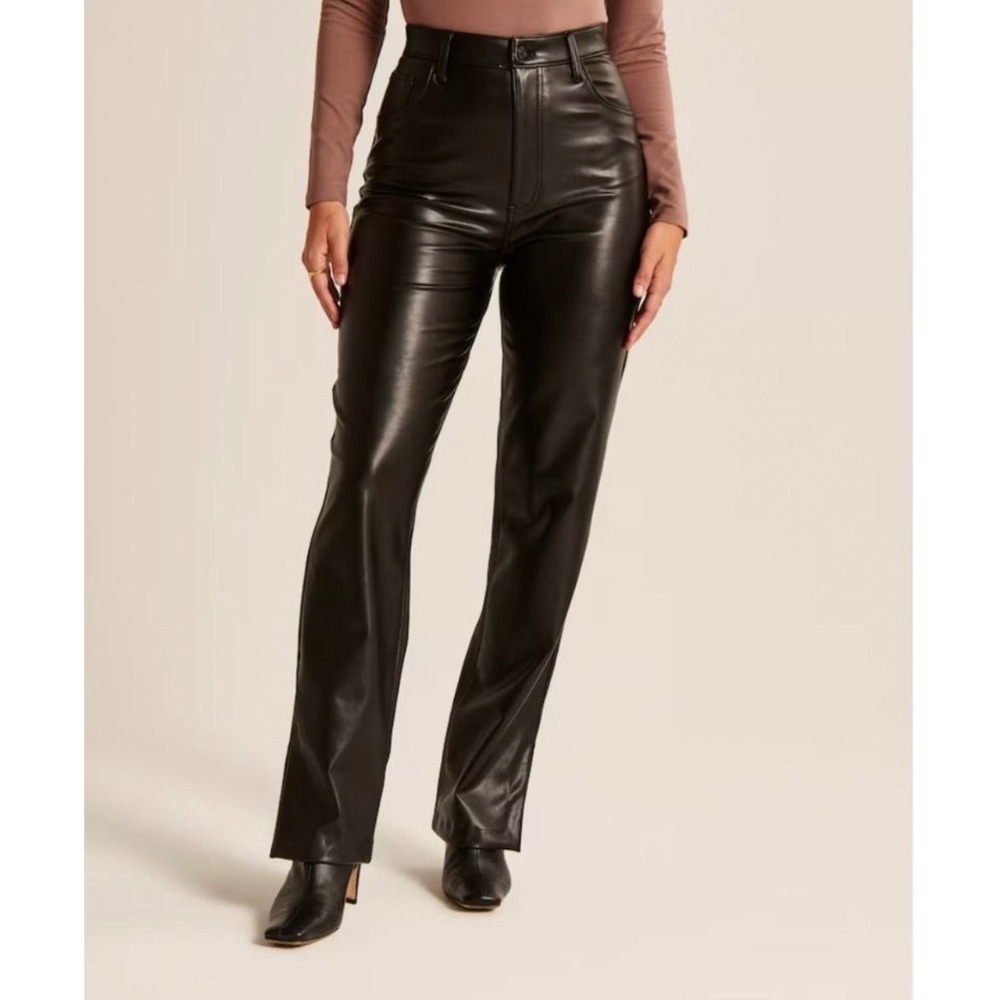 Abercrombie & Fitch Vegan Leather Pants Women 29 8S Brown 90s Straight High Rise